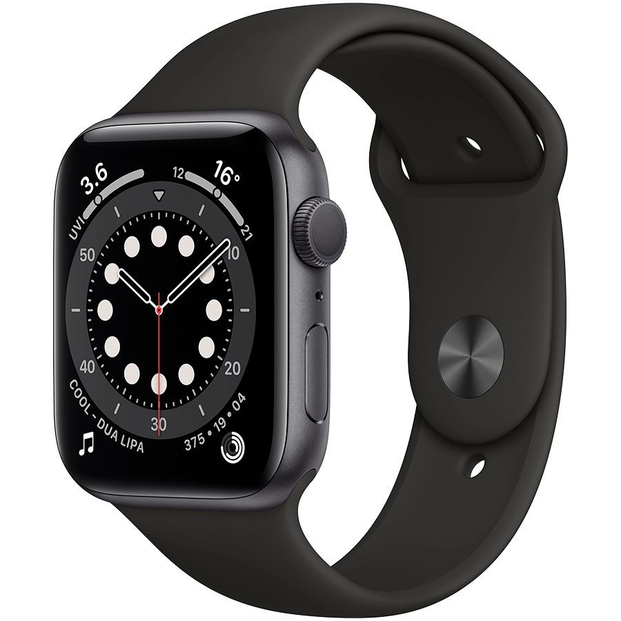 

Apple Watch Series 6 GPS, 44мм, Серый космос, Cпортивный ремешок чёрного цвета