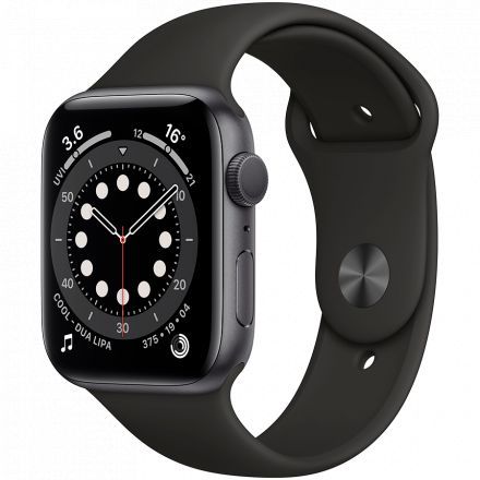 Apple Watch Series 6 GPS, 44мм, Серый космос, Cпортивный ремешок чёрного цвета в Запорожье