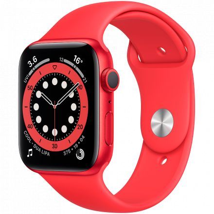 Apple Watch Series 6 GPS, 44мм, Красный, Cпортивный ремешок красного цвета 