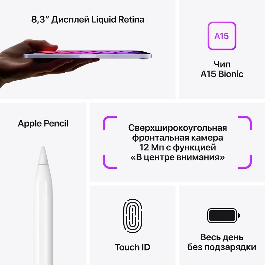 iPad mini 6, 64 ГБ, Wi-Fi, Purple MK7R3 б/у купить в Минске с доставкой по  Беларуси, выгодные цены на Планшеты в интернет магазине б/у техники Breezy