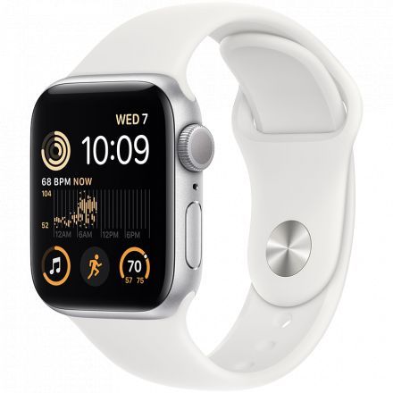 Apple Watch SE GPS Gen.2, 40мм, Серебристый, Спортивный ремешок белого цвета в Калуше