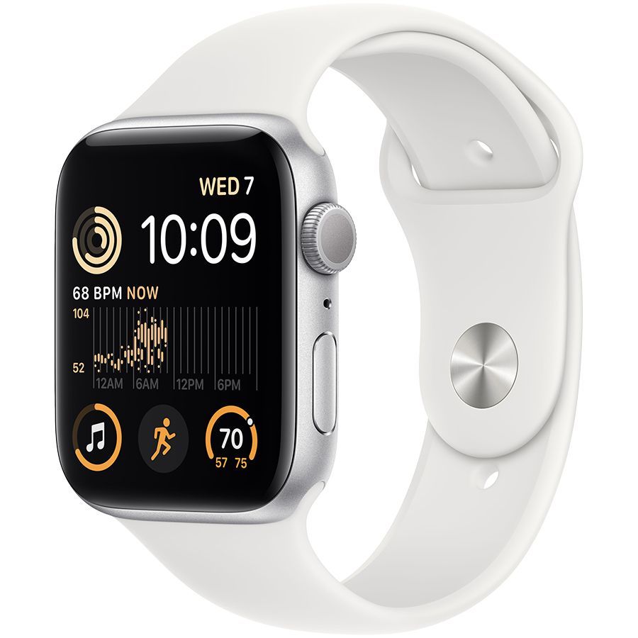 

Apple Watch SE GPS Gen.2, 44мм, Серебристый, Спортивный ремешок белого цвета