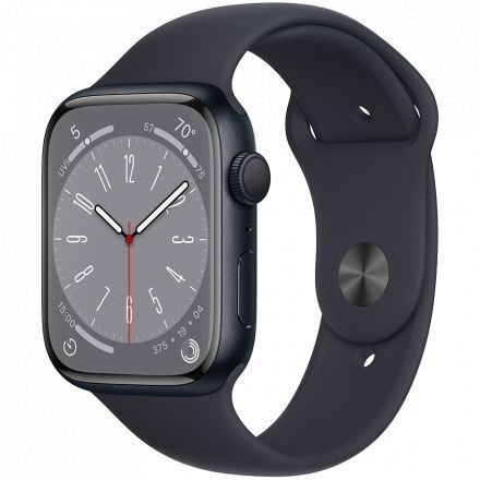 Apple Watch Series 8 GPS, 45мм, Тёмная ночь, Спортивный ремешок цвета «тёмная ночь» в Броварах