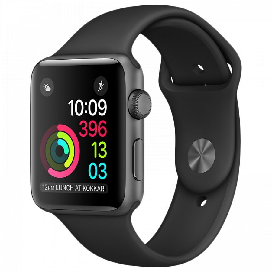 

Apple Watch Series 2, 42мм, Серый космос, Cпортивный ремешок чёрного цвета