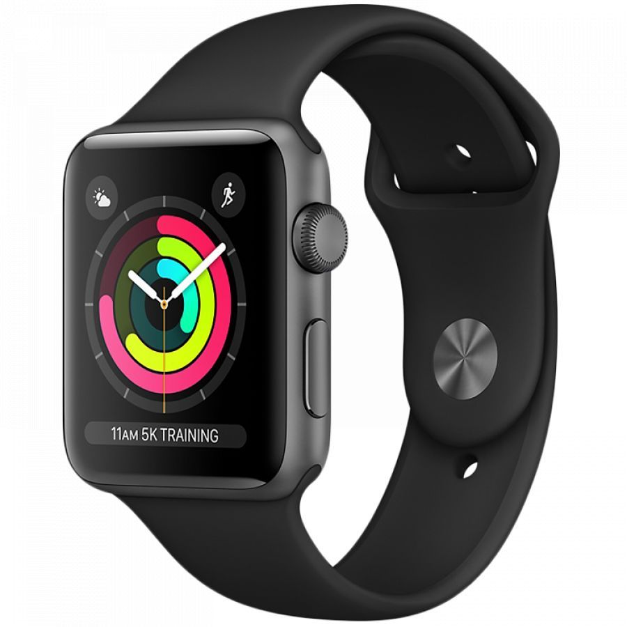 

Apple Watch Series 3 GPS, 42мм, Серый космос, Cпортивный ремешок чёрного цвета