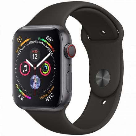 Apple Watch Series 4 GPS, 44мм, Серый космос, Cпортивный ремешок чёрного цвета в Нововолынске