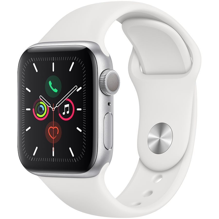 

Apple Watch Series 5 GPS, 40мм, Серебристый, Спортивный ремешок белого цвета