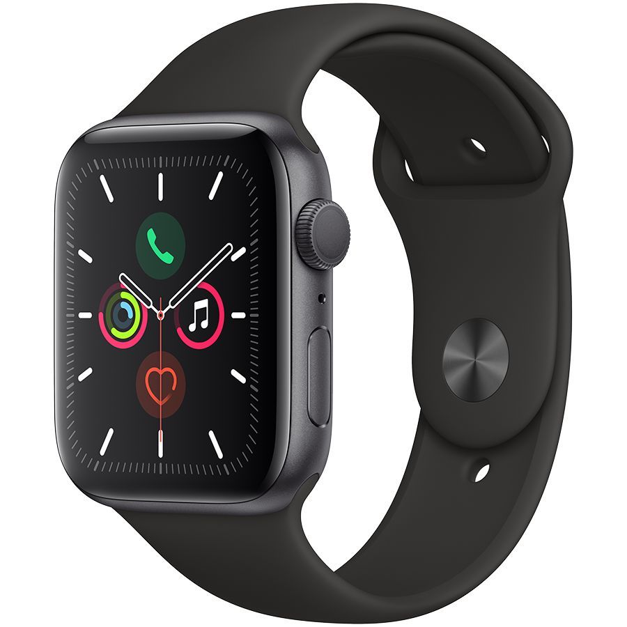 

Apple Watch Series 5 GPS, 44мм, Серый космос, Cпортивный ремешок чёрного цвета