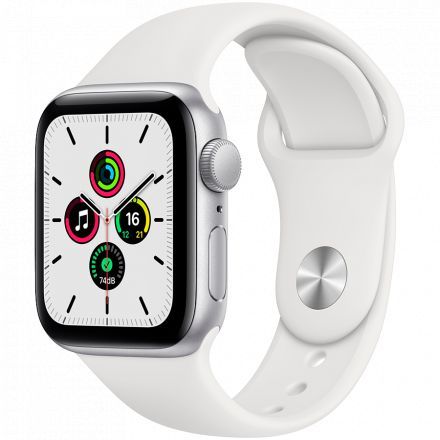 Apple Watch SE GPS, 40mm, Silver, Спортивний ремінець білого кольору 