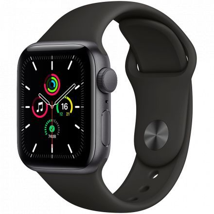 Apple Watch SE GPS, 40мм, Серый космос, Cпортивный ремешок чёрного цвета в Броварах