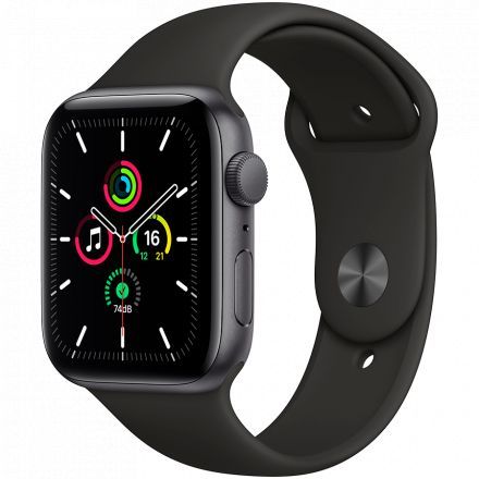 Apple Watch SE GPS, 44мм, Серый космос, Cпортивный ремешок чёрного цвета в Хмельницком